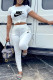 White Fashion Casual Print Letter O Neck Short Sleeve Two Pieces