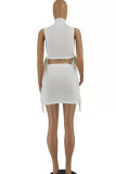Yellow Sexy Solid Tassel Patchwork Frenulum Half A Turtleneck Sleeveless Two Pieces