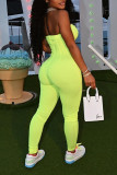 Fluorescent Green Sexy Solid Split Joint Strapless Skinny Jumpsuits