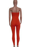 Apricot Sexy Solid Split Joint Strapless Skinny Jumpsuits