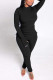 Black Casual Solid Basic Half A Turtleneck Long Sleeve Two Pieces