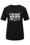 Black Fashion Daily Print Patchwork Letter O Neck T-Shirts