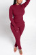 Red Casual Solid Basic Half A Turtleneck Long Sleeve Two Pieces