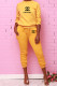 Yellow Fashion Casual Print Letter O Neck Long Sleeve Two Pieces