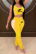 Yellow Fashion Sportswear Print Letter U Neck Sleeveless Two Pieces