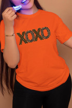 Orange Fashion Casual Print Split Joint Letter O Neck T-Shirts