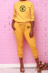 Yellow Fashion Casual Print Letter O Neck Long Sleeve Two Pieces