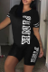 Black Casual Print Patchwork O Neck Short Sleeve Two Pieces