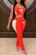 Orange Fashion Sportswear Print Letter U Neck Sleeveless Two Pieces