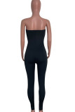 Black Sexy Solid Split Joint Strapless Skinny Jumpsuits