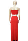 Red Sexy Solid Patchwork Strapless Sleeveless Two Pieces