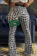 Black Fashion Casual Plaid Print Patchwork Boot Cut High Waist Speaker Full Print Bottoms