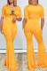 Yellow Fashion Casual Print Letter O Neck Jumpsuits
