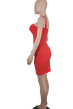 Red Sexy Solid Patchwork Spaghetti Strap One Step Skirt Dresses