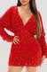 Red Celebrities Elegant Solid Sequins Patchwork V Neck One Step Skirt Dresses