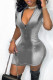 Silver Gray Sexy Solid Patchwork Zipper Collar Dresses
