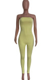 Fluorescent Green Sexy Solid Split Joint Strapless Skinny Jumpsuits