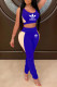 Peacock Blue Fashion Sportswear Print Letter U Neck Sleeveless Two Pieces