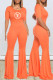Orange Fashion Casual Print Letter O Neck Jumpsuits