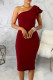Burgundy Elegant Solid Patchwork Scarf Collar Dresses
