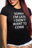 Black Fashion Casual Print Patchwork Letter O Neck T-Shirts