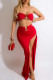 Red Sexy Solid Patchwork Strapless Sleeveless Two Pieces