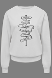 White Casual Street Print Patchwork Letter O Neck Tops
