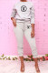 Grey Fashion Casual Print Letter O Neck Long Sleeve Two Pieces