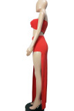 Red Sexy Solid Patchwork Strapless Sleeveless Two Pieces