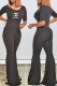 Black Fashion Casual Print Letter O Neck Jumpsuits
