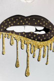 White Fashion Daily Lips Printed Patchwork O Neck T-Shirts