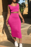 Pink Sexy Solid Patchwork U Neck Sleeveless Two Pieces