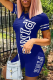 Blue Casual Print Patchwork O Neck Short Sleeve Two Pieces