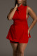 Red Sexy Solid Bandage Hollowed Out Patchwork Asymmetrical Turtleneck Sleeveless Two Pieces