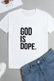 White Fashion Simplicity Print Patchwork Letter O Neck T-Shirts