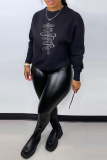 White Casual Street Print Patchwork Letter O Neck Tops