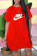 Red Fashion Casual Print Letter O Neck Lantern Skirt Dresses