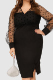 Black Elegant Solid Patchwork See-through Slit V Neck One Step Skirt Dresses