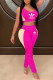 Rose Red Fashion Sportswear Print Letter U Neck Sleeveless Two Pieces