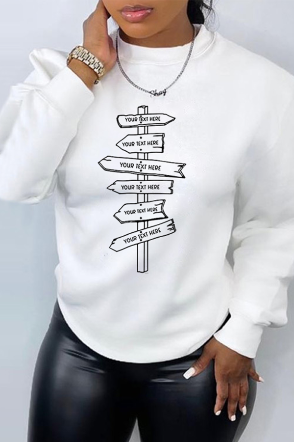 White Casual Street Print Patchwork Letter O Neck Tops