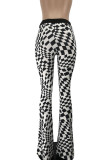 Black Fashion Casual Plaid Print Patchwork Boot Cut High Waist Speaker Full Print Bottoms