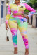 Multicolor Fashion Casual Tie Dye Patchwork O Neck Long Sleeve Two Pieces