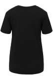 Black Fashion Daily Print Patchwork Letter O Neck T-Shirts