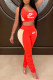 Orange Fashion Sportswear Print Letter U Neck Sleeveless Two Pieces