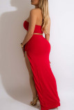 Red Sexy Solid Patchwork Strapless Sleeveless Two Pieces