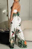 Green Fashion Sexy Print Bandage Backless Vests O Neck Sleeveless Two Pieces