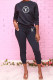 Tibetan Blue Fashion Casual Print Letter O Neck Long Sleeve Two Pieces