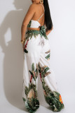 Green Fashion Sexy Print Bandage Backless Vests O Neck Sleeveless Two Pieces