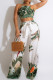 Green Fashion Sexy Print Bandage Backless Vests O Neck Sleeveless Two Pieces