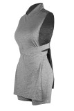 Black Sexy Solid Bandage Hollowed Out Patchwork Asymmetrical Turtleneck Sleeveless Two Pieces